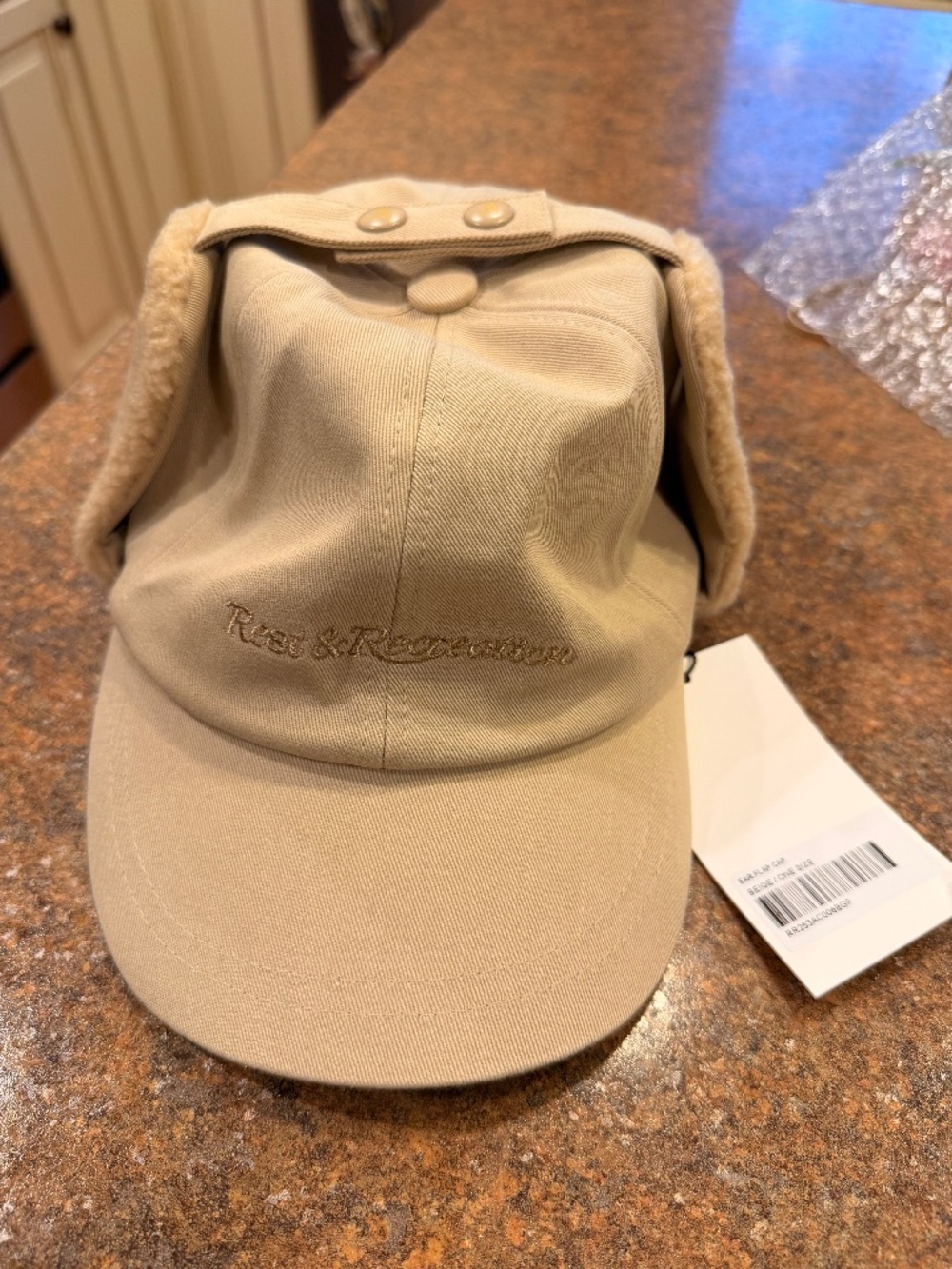 NWT Rest & Recreation Beige Ear Flap Cap - One Size